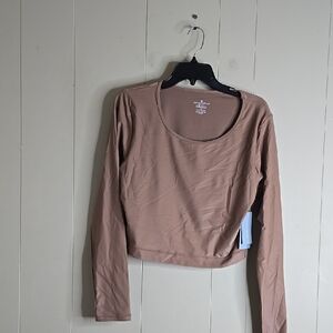 Antonio Melani Active  Ruched Crew Neck Long Sleeve Fitted Crop Top   XL